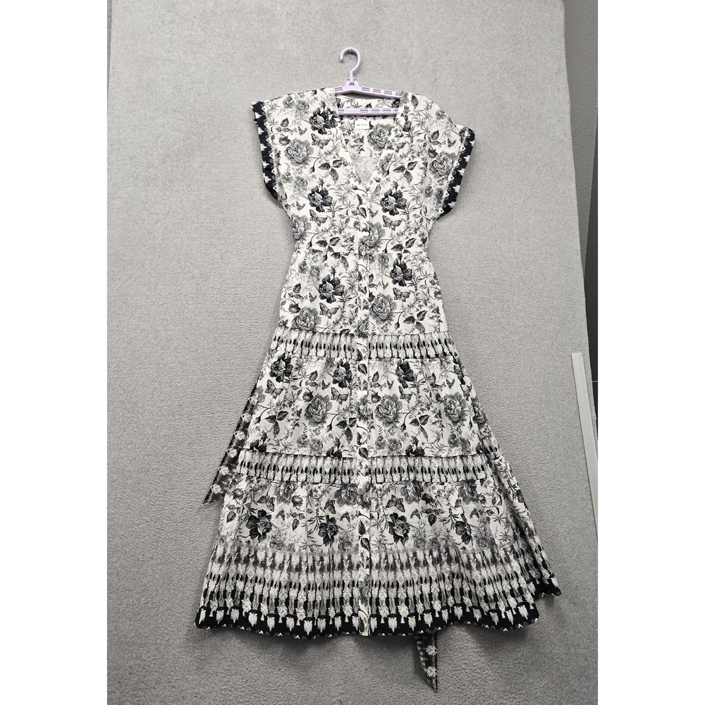 Abercrombie & Fitch Women Dress M White Floral Midi A Line Butterfly Belted